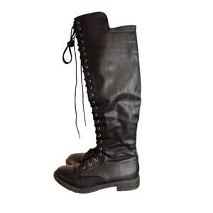 Charlotte Russe Black Faux Leather Over the Knee Lace Up Combat Boots size 6